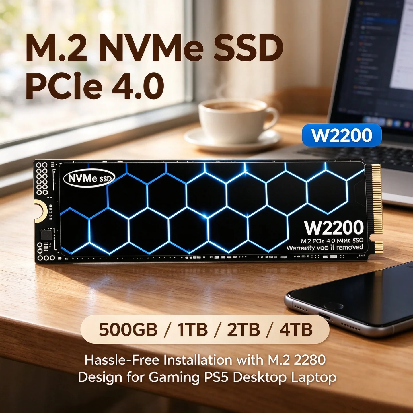 M.2 Nvme 4Tb Pcie 4.0 Ssd - 500GB 1TB 2TB 4TB W2200 NVMe