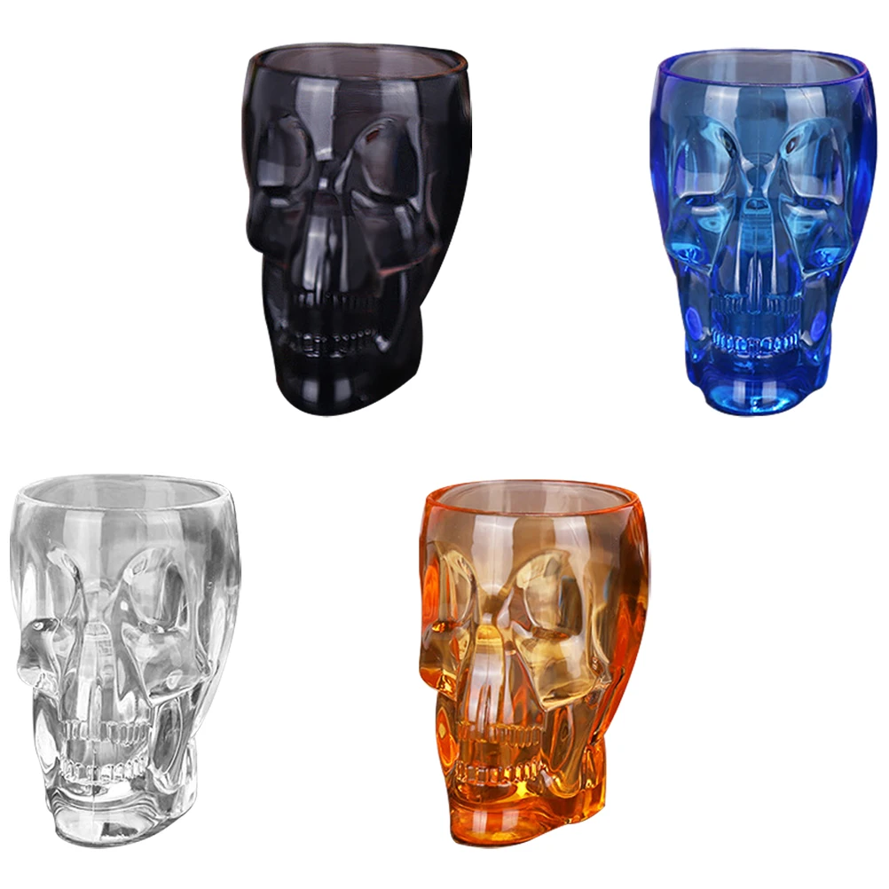 

4pcs Skull Head Cups 90ml Acrylic Drinkware Set Transparent Blue Beer Coffee Party Supplies Thickened Non Slip