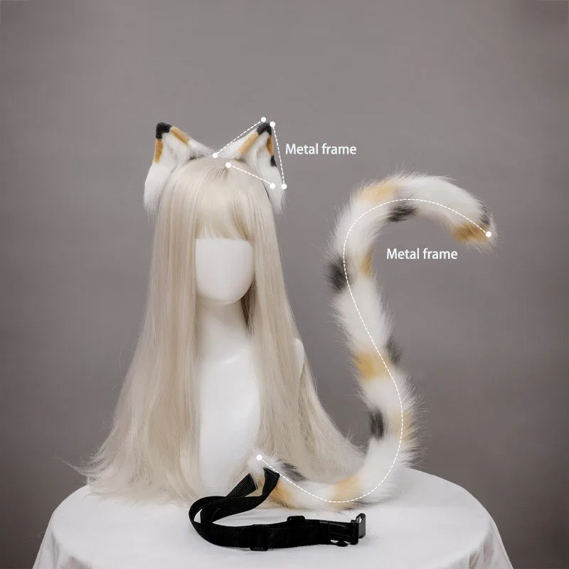 Orejas de gato de felpa realistas, diadema Lolita, cola de gato, accesorios de Cosplay, orejas de animales de simulación hechas a mano, tocado de Halloween