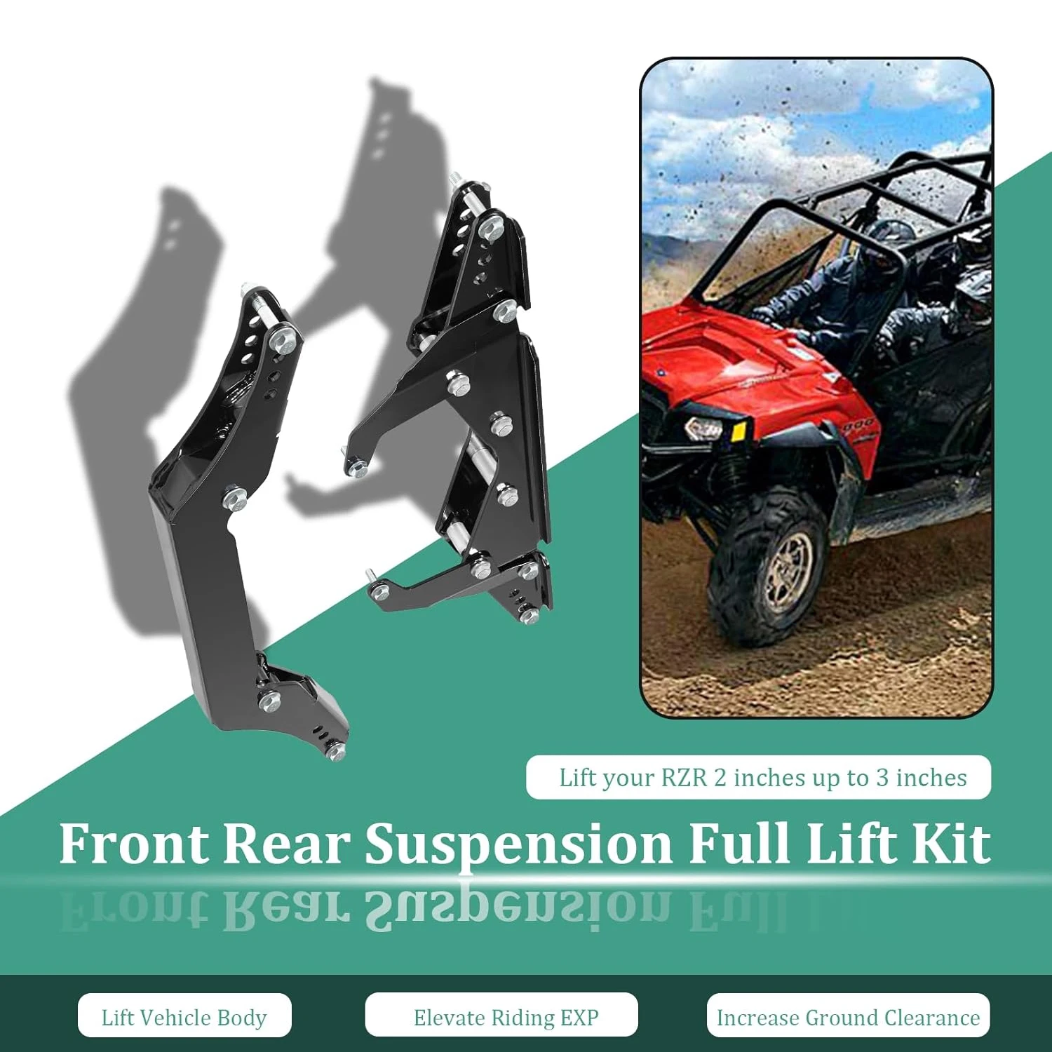 

2''-3'' Front Rear Suspension Full Lift Kit Fit for Polaris RZR S 800 (2009-2014), RZR 4 800 (2010-2014）, Adjustable Height