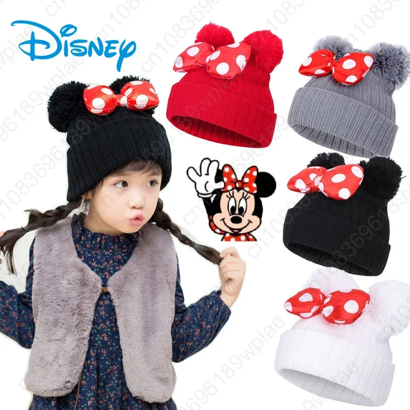 

Cartoon Disney Minnie Mouse Bow Knitted Hat For Boys Girls Winter Bonnet Hats Children's Mickey Beanie Cap Kids Caps With Pompom