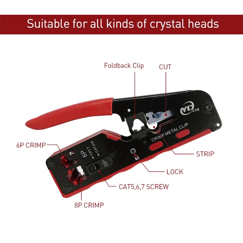 Pince à sertir Rj45 Rj12 Rj11, outil de sertissage à dénuder Cat7 Cat6 Cat6A Cat5 Cat5e avec connecteurs Ethernet 8P/6P