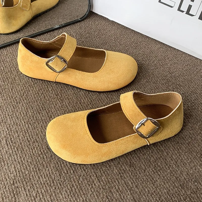 

Кожаные туфли 2025 в стиле ретро: универсальные, из натуральной кожи, с низким вырезом, прямым ремешком, на мягкой подошве из коровьей кожи