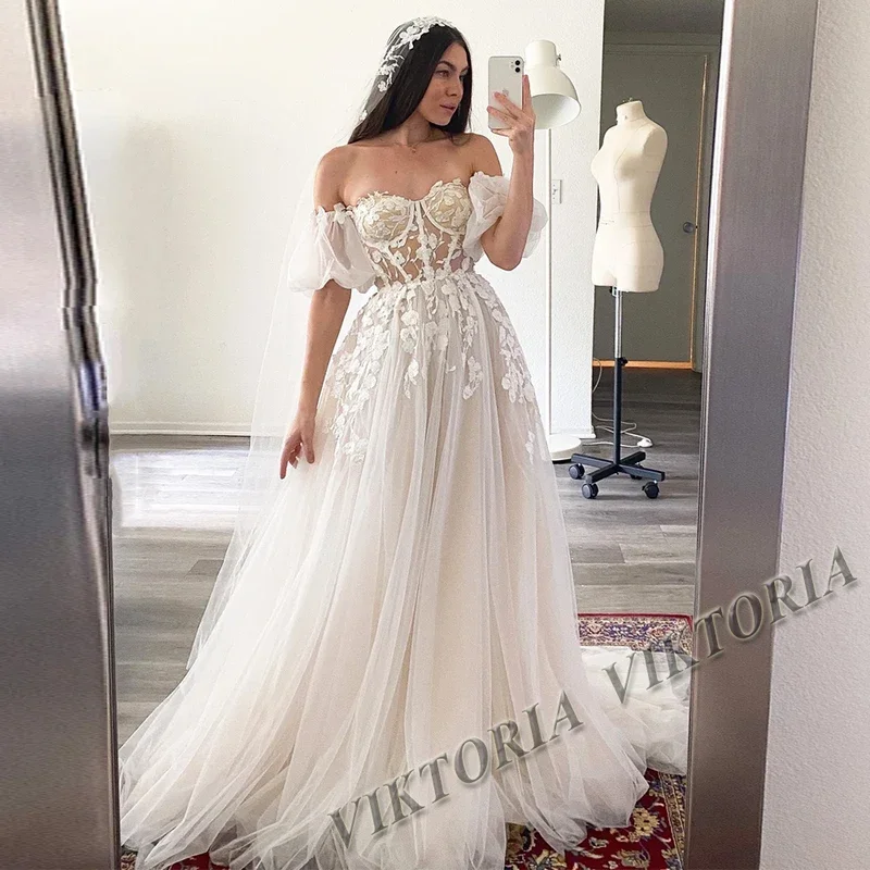 

Stylish Wedding Dresses For Woman Bridal A-LINE Lacing Up Sweetheart lantern Sleeves Vestidos De Novia Customized