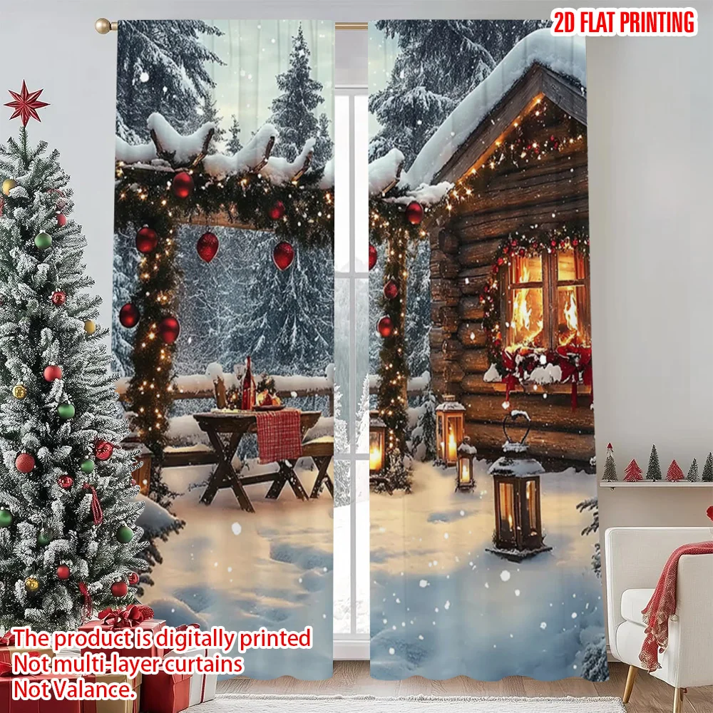 

2pcs 2D flat printing Merry Christmas Party Curtains winter1 Versatile Polyester Without Electricity Party Decorations Use for