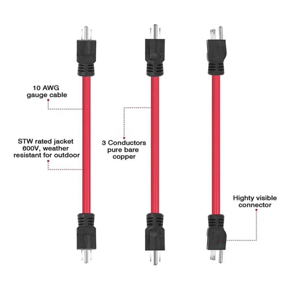 3 Prong Double Male Adapter Male to Male 5-15P Extension Cord 12AWG 125V US Plug Generator Cord for Transfer Switch Dropshipping
