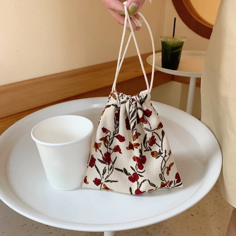 Bolsa de regalo con cordón de tela pequeña para mujer y niña, bolso de mano, joyería, lápiz labial, bolsa de cosméticos, bolsa de almacenamiento, bolsa de cuerda