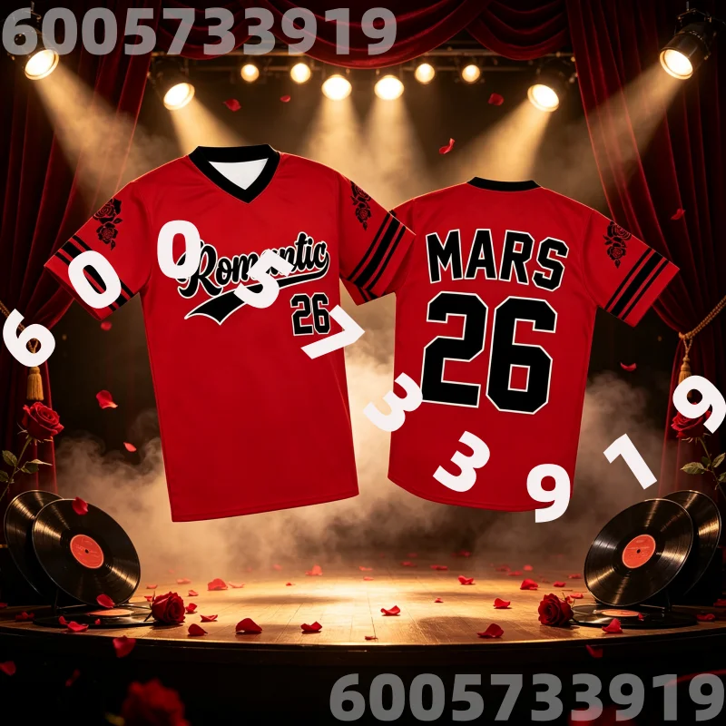 THE ROMANTIC TOUR 2026 Jersey BRUNO MARS Design Print Football Tee V-neck Short Sleeve Summer Men Casual Unisex Family Kids Tees