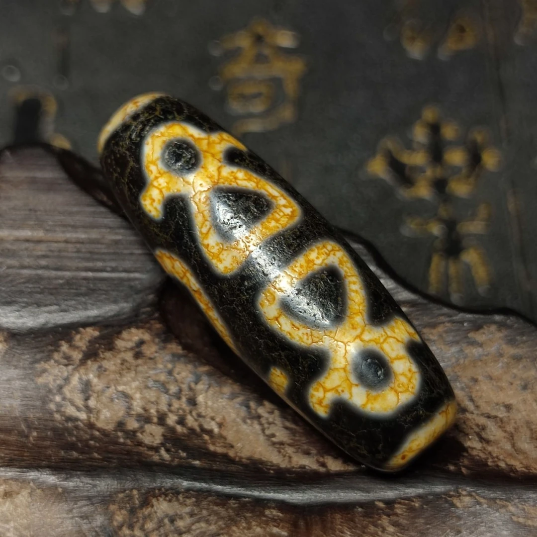 

Tibet Old Onyx Beads 13mm Black/Old Yellow 5 God of Wealth Totem Agate DZI Beads Men&Women Jewelry Bracelet Necklace DIY