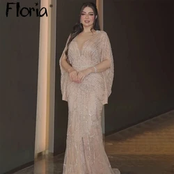 Plus Size Women Light Champagne Party Dress Arabic Wedding Night Gowns Luxury Celebrity Gown Evening Dress Vestidos De Noche