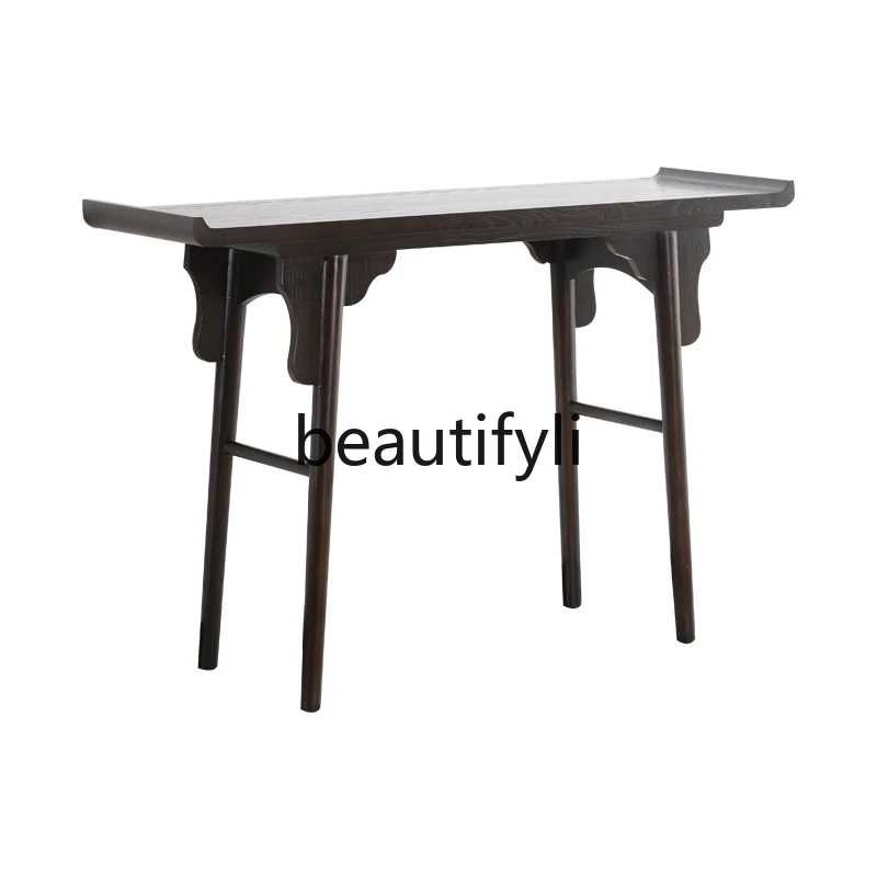 

Solid wood entrance table, table setting, new Chinese-style upturned head case, modern simple wooden strip case, entrance case