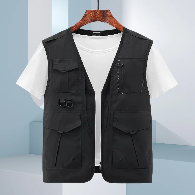 

New Summer Multi Pockets Men's Casual Outdoor Work Fishing Travel Photo Cargo Vest Thin Mesh Breathable Sleeveless Vests