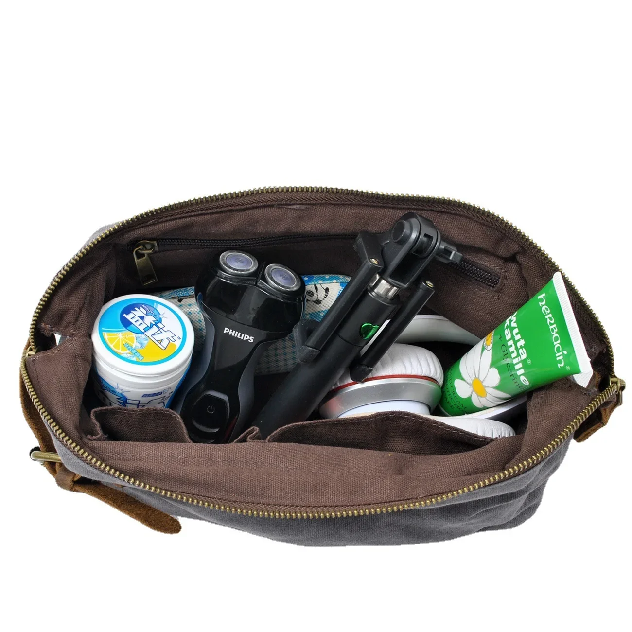 Canvas And Leather Men Toiletry Bag Water-resistant Dopp Kit For Travel Large Capacity Toiletries bags Kit Functional Travel bag