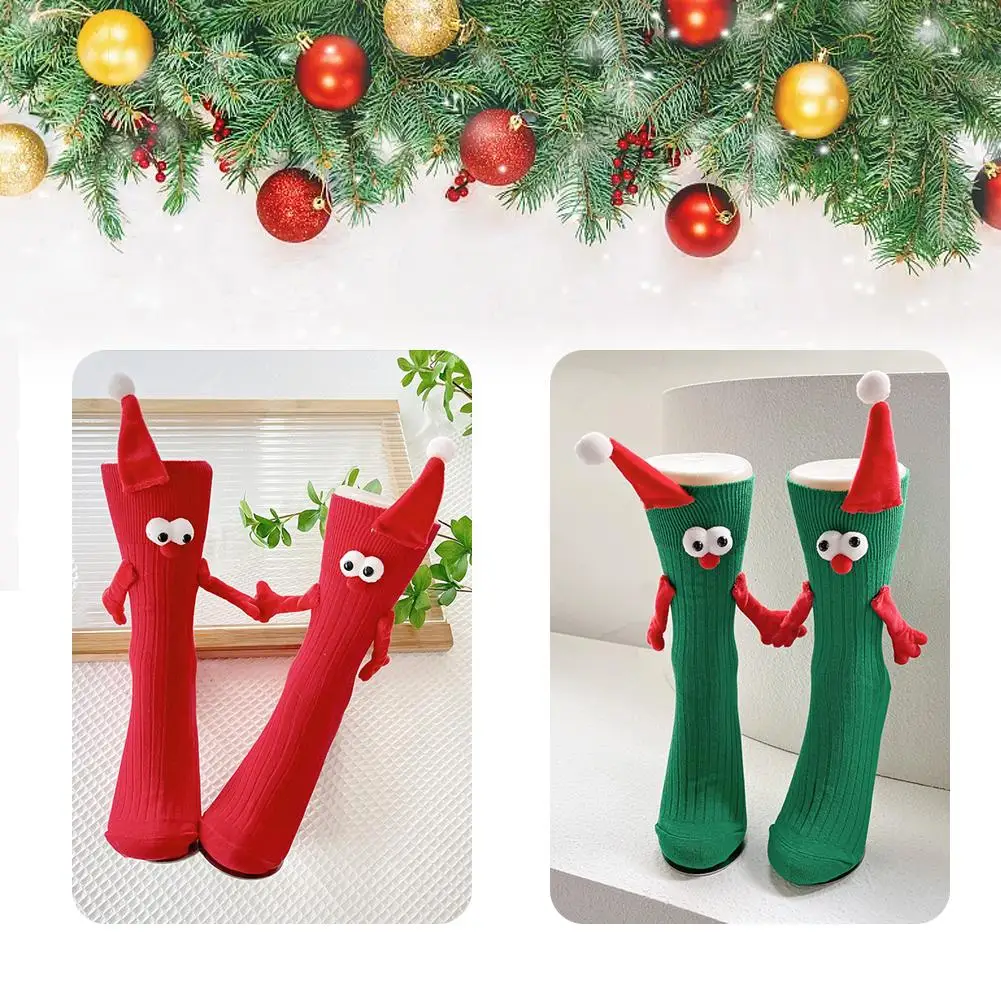 Chaussettes mi-mollet empilables pour femmes et enfants, chaussettes de dessin animé, père Noël, couple, drôle, mignon, automne, hiver, Q5x7