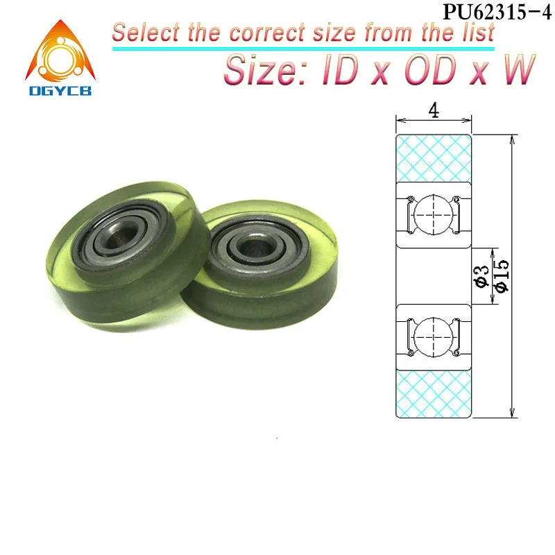 

1pcs 3x15x4 Miniature Polyurethane Formed Bearing Wheel PU62315-4 OD 15mm PU Coated Roller 3*15*4 Plastic Soft Rubber Pulley