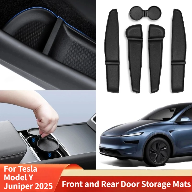 

TPE Front and Rear Door Storage Mats for Tesla Model Y Juniper 2025 Center Console Coaster Storage Tray Car Interior Accessories