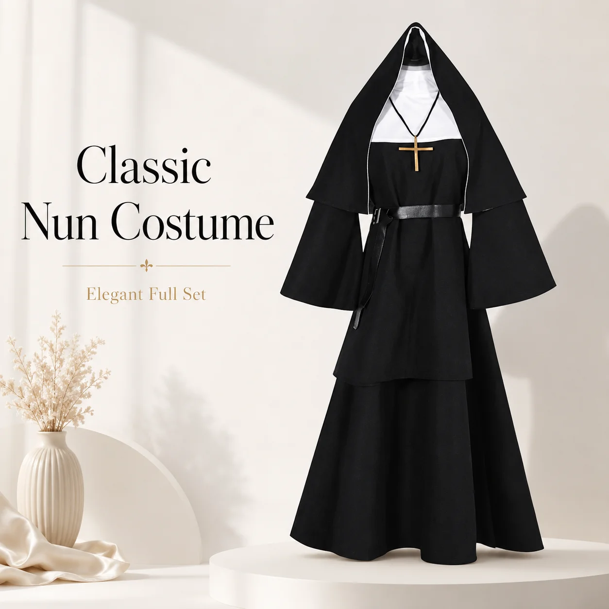 Costume de mascarade d'Halloween NUOYING pour adultes, robe longue traditionnelle de pasteur, prêtre, nonne, tenue de cosplay de style religieux rétro pour les spectacles de carnaval