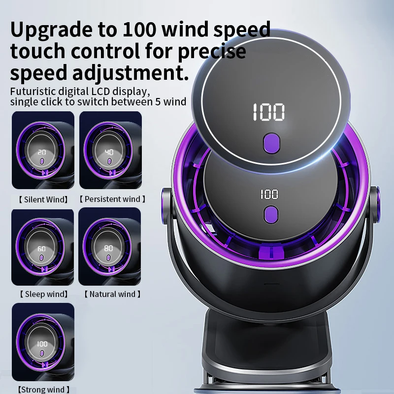Circulating Fan 3-in-1 Clip/Stand/Hang, Brushless Motor 15m/s, 5 Wind Speeds, 360° Adjustable, Wireless Battery, Home/Outdoor