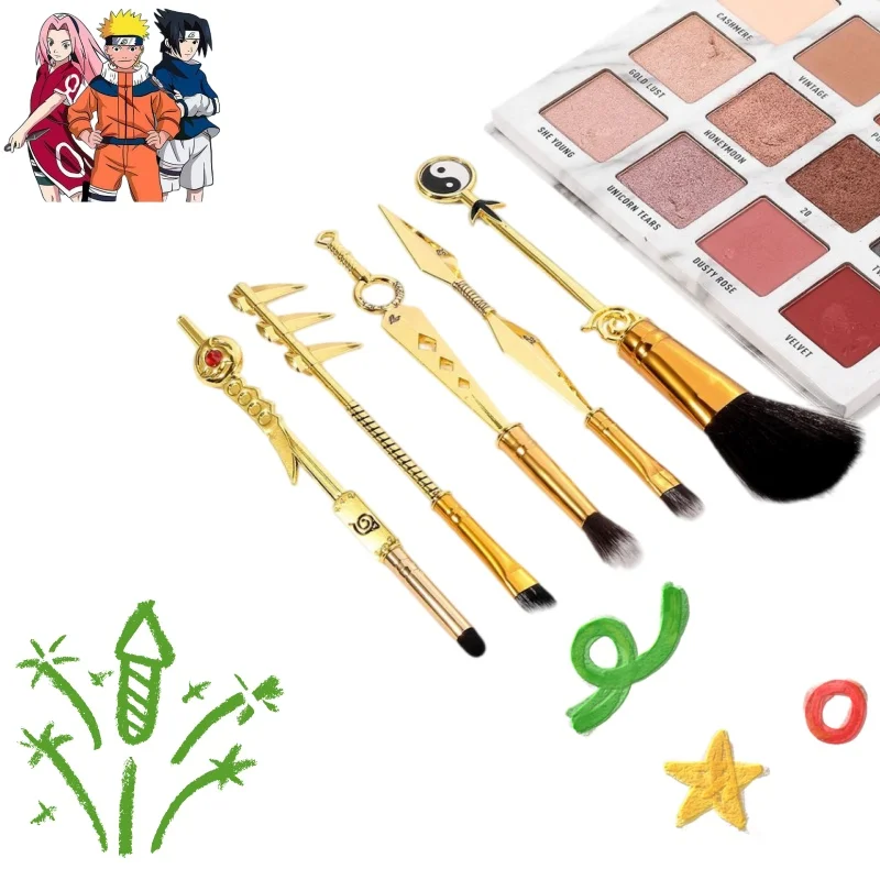 Naruto Anime Makeup Brush 5-Piece Set - Kunai & Sharingan Themed Loose Powder & Eyeshadow Brushes Cosplay Beauty Tools