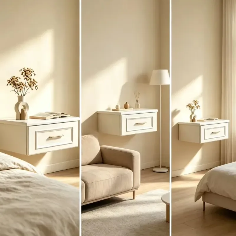 Modern Wall Mounted Floating Bedside Table with Single Drawer Wooden Bedroom Storage Side Table