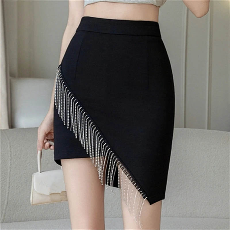 

Seoulish Tassels Irregular Women's Wrapped Skirts 2024 New Summer Spring High Waist Solid Lady Women's Mini Skirts Female