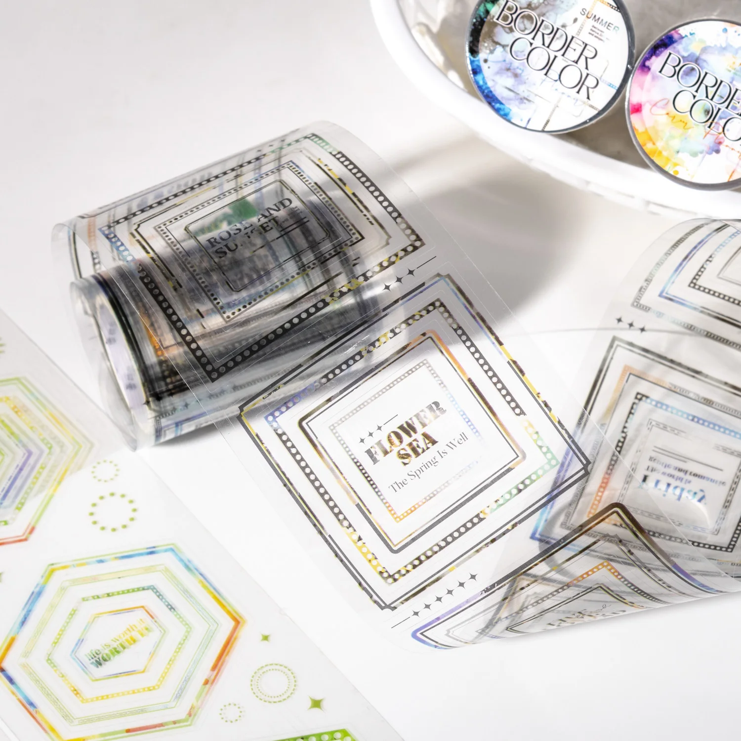 65mm * 200cm a cor da fronteira série vintage geométrico paisagem pet fita criativa diy diário material colagem papelaria