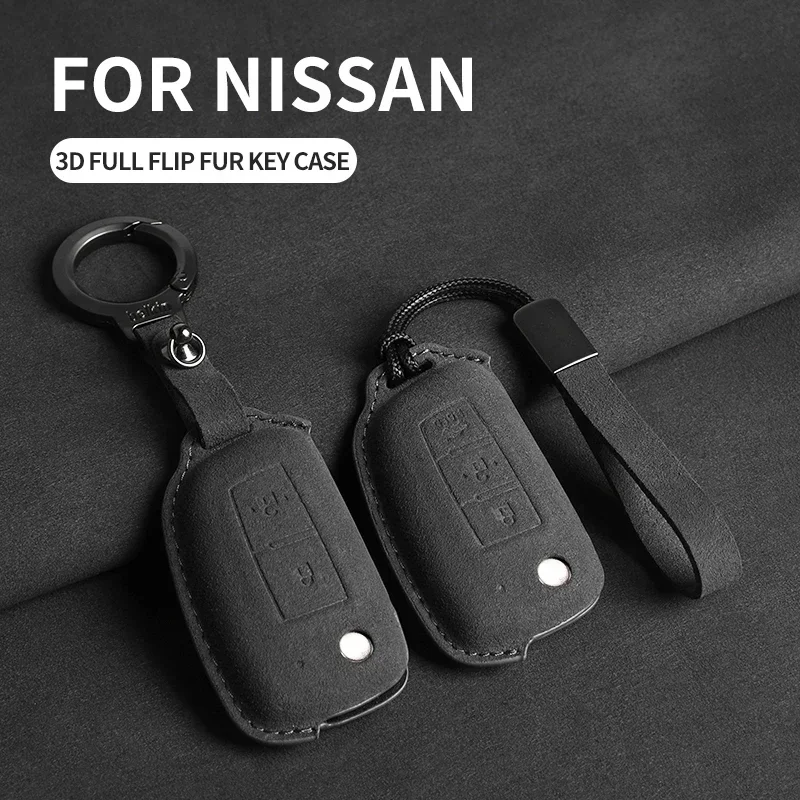 

2 3 Button Suede Car Flip Key Case Cover For Nissan Qashqai J11 X-Trail X Trail T32 Juke Tiida Micra Murano Pulsar Altima Maxima