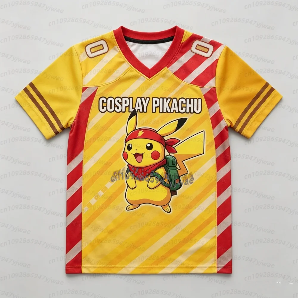 2026 Herren Anime Pokémon Pikachu Print Fußballtrikots Cartoon Kurzarm Sport T-Shirt Cosplay Tops Kinder Damen Herren T-Shirt – Detail 10