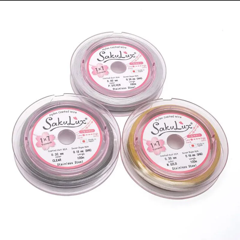 5M/roll 7-Strand Bead String Wire Nylon Coated Stainless Steel Wire for Necklace Bracelet Beading Craft Work 0.3/0.4mm