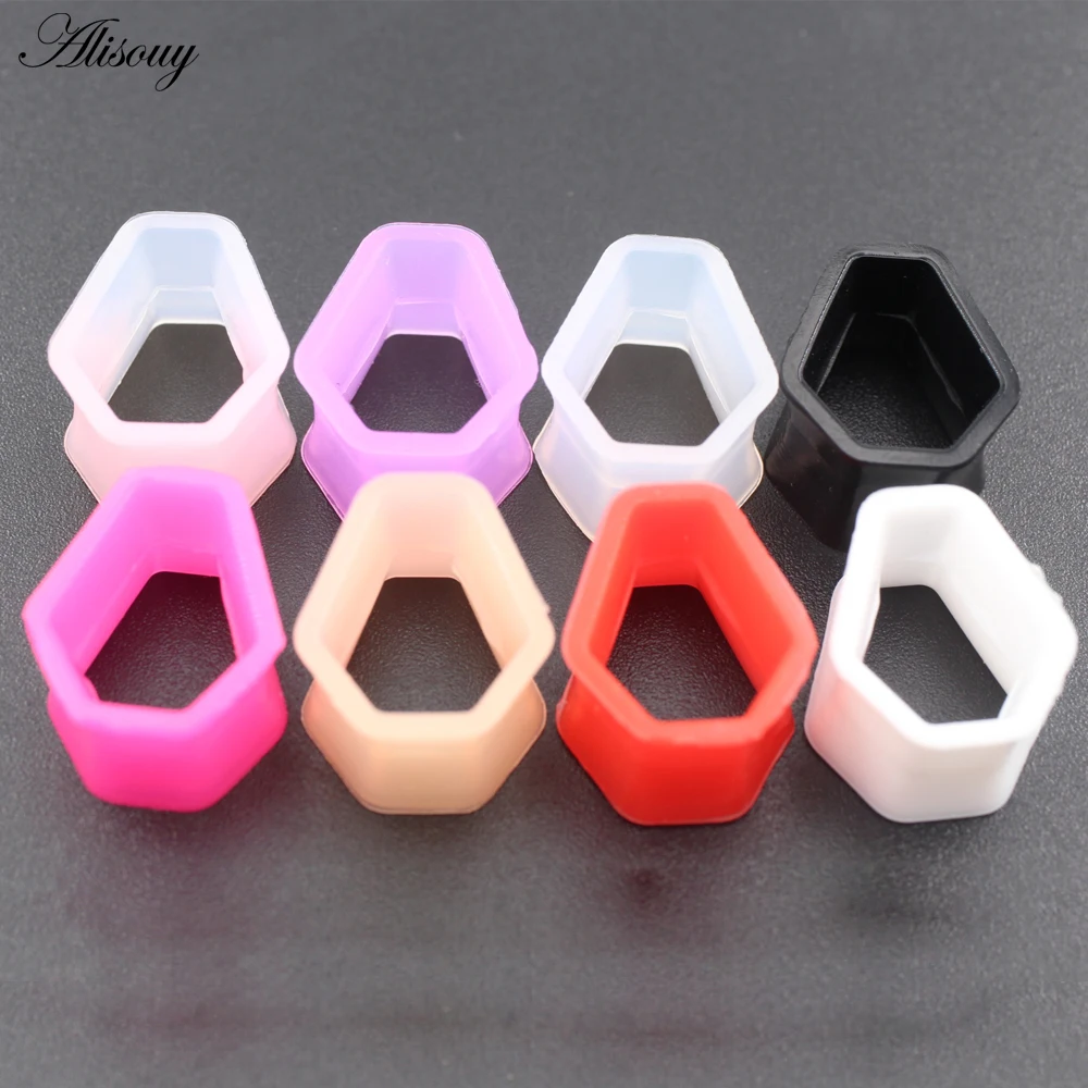 8pairs/lot 5-16mm Silicone Flexible Hexagon Coffin Ear Flesh Tunnel Gauge Plugs Stretcher Expander Earring Piercing Body Jewelry