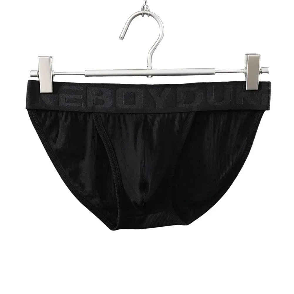 Mens Ribbed Underwear Mid-waist Sweat-absorbing Pouch Briefs Underpants Sexy U Convex Pouch Briefs