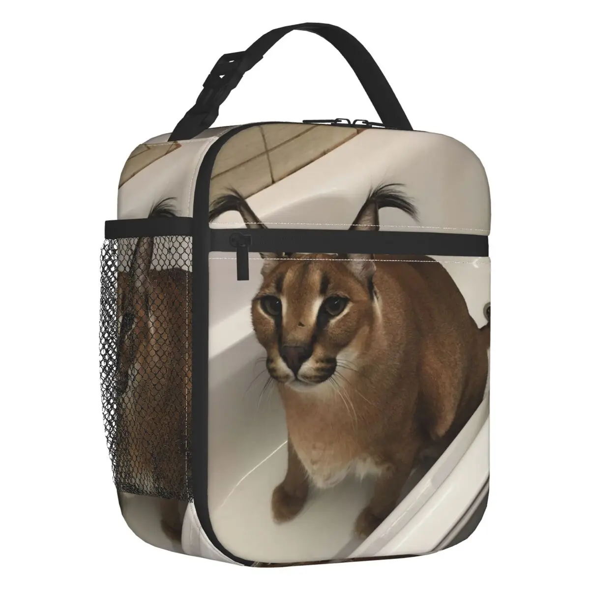 Floppa Cute Meme Insulated Lunch Bags for Outdoor Picnic Funny Caracal Cat Portable Thermal Cooler Bento Box Women Children