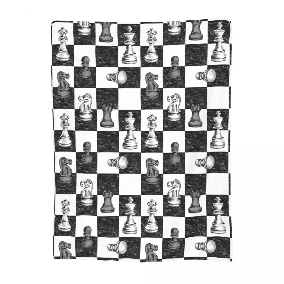 

Board Game Chess Figures Checkered Blanket Flannel Printed Bed Black and White Checkboard Throw Blanket Relax Super Quilt