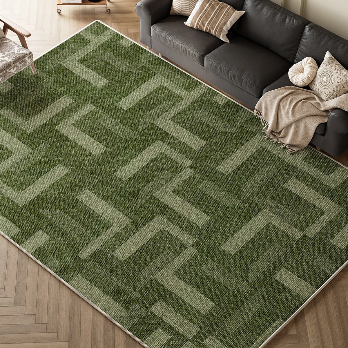 Green Minimalist Carpet for Living Room Large Area Rugs for Bedroom Loop Pile Tpr Soft Floor Mat Cloakroom Rug 카펫 Alfombra Salón view 2