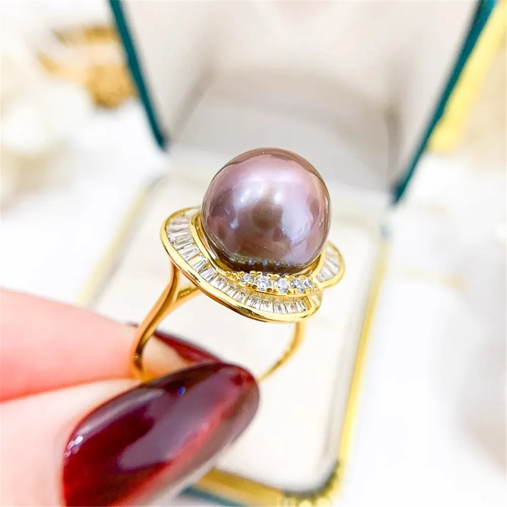 

DIY Pearl Ring Accessories S925 Sterling Silver Ring Empty Holder Concealer Gold Silver Jewelry Fit 12-14mm Round Z404