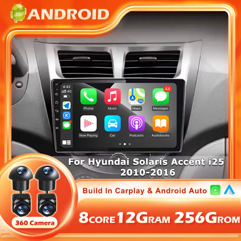 

For Hyundai Solaris Accent i25 2010-2016 Android 14 Auto Wireless CarPlayRadio 5G Wifi Car Multimedia GPS Tools Fan No 2din DVD
