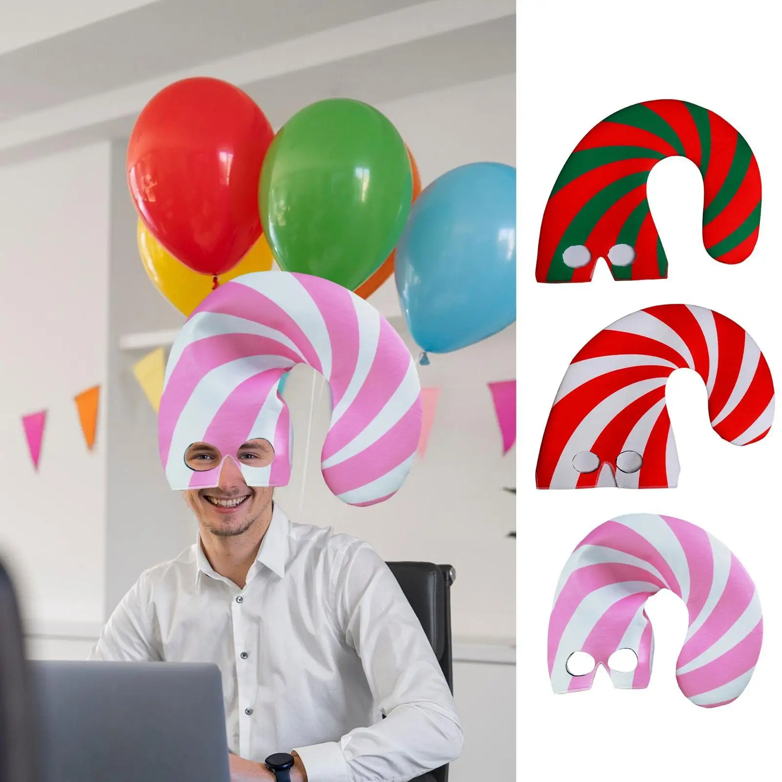 Sombrero de bastón de caramelo a rayas, bonito y divertido gorro a rayas con mango de paraguas, disfraz de Cosplay a rayas, sombrero de elfos para adultos, hombres y mujeres