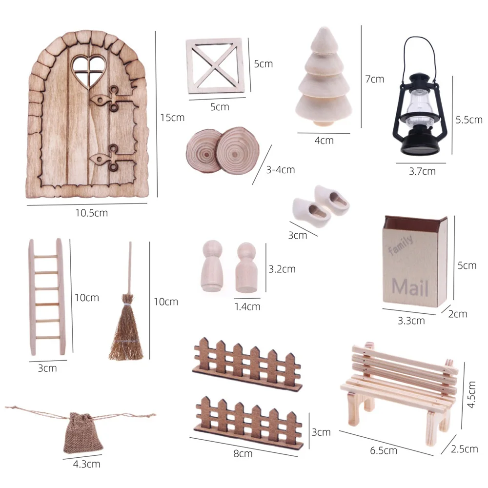 Chzimade 16pcs Wooden Family Figurines Miniature Micro Landscape Ornaments for Home Decoration Kawaii Desk Decor Room