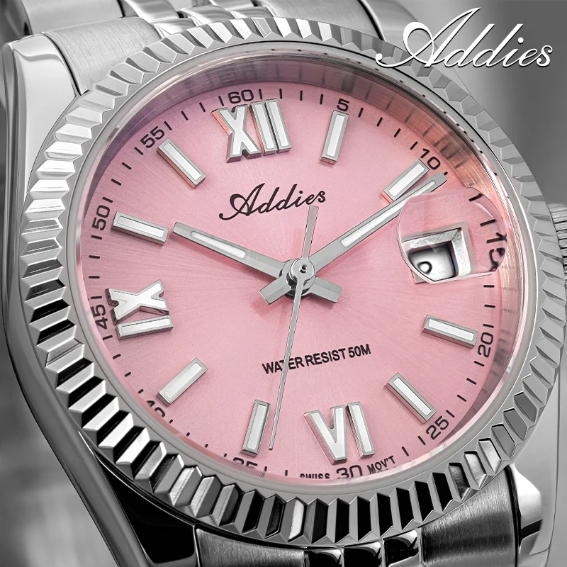 ADDIES 2026 Jam Tangan Mewah Pasangan Warna Pink Emas Kaca Safir Baja Tahan Karat BGW9 Luminous 5Bar Tahan Air Jam Tangan Kuarsa Hadiah
