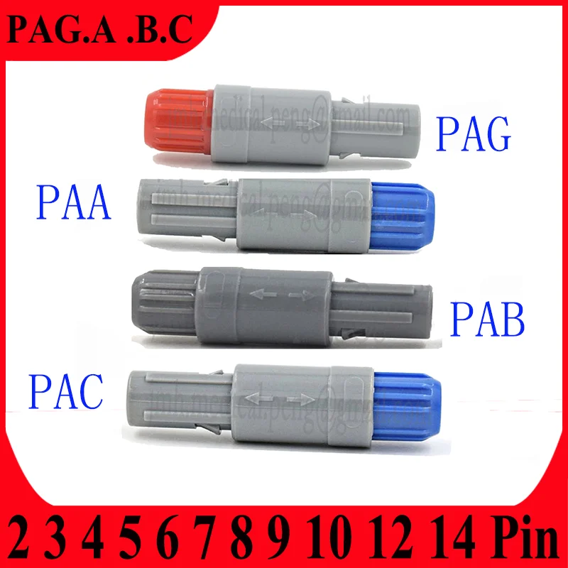 PAG PAA PAB PAC 1P 2 3 4 5 6 7 8 9 10 14Pin Medical Plastic Round Push-pull Self-locking Connector  0 40 60 80 Degree Male Plug