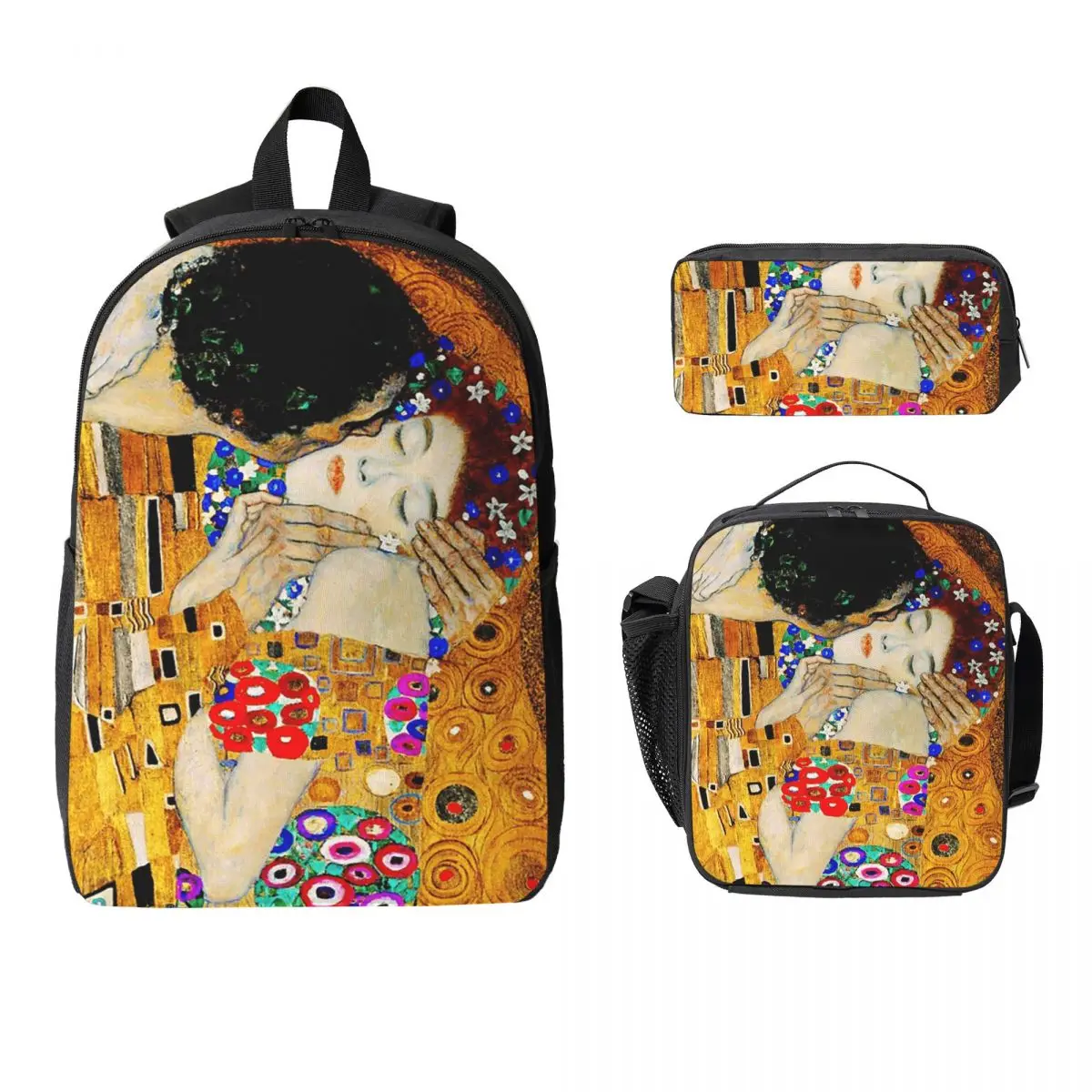 

The Kiss By Gustav Klimt Backpack Student Boy Girl BookBag School Bag Computer Shoulder Bags 3ps Insulated Lunch Bag Pencil Case