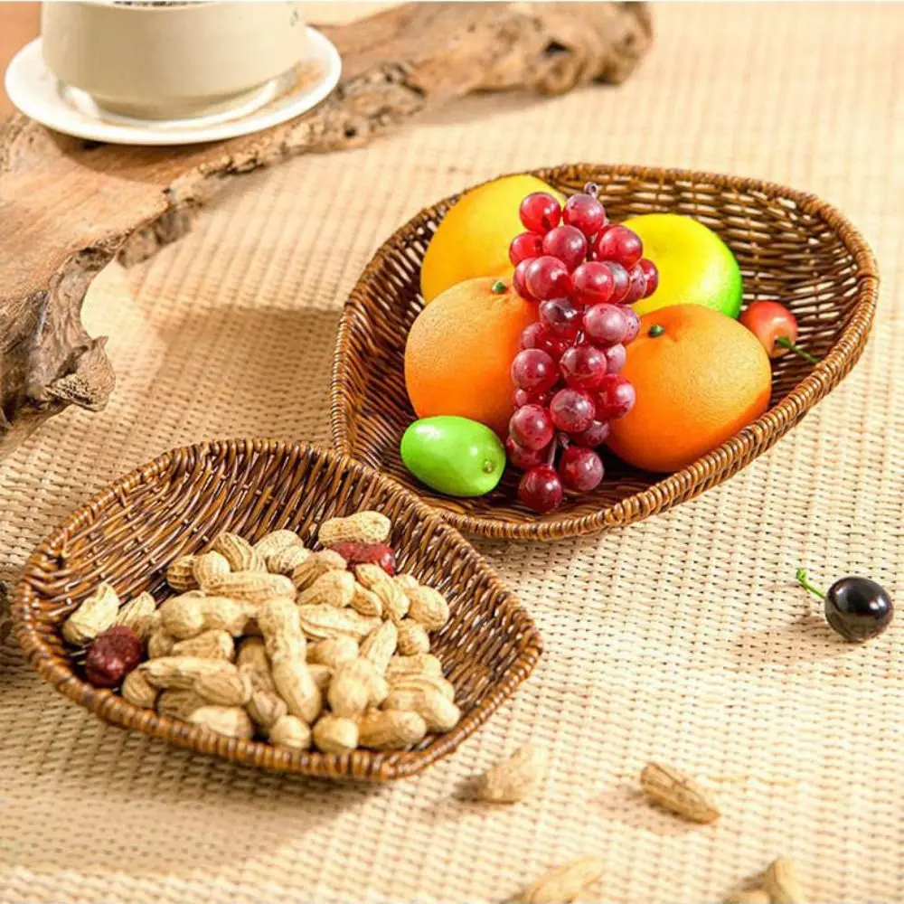 High Quality Hand-woven Small Dustpan Plastic 3 Sizes Imitation Rattan Wicker Fork Spoon Basket Cosmetic House Kitchen Supplies