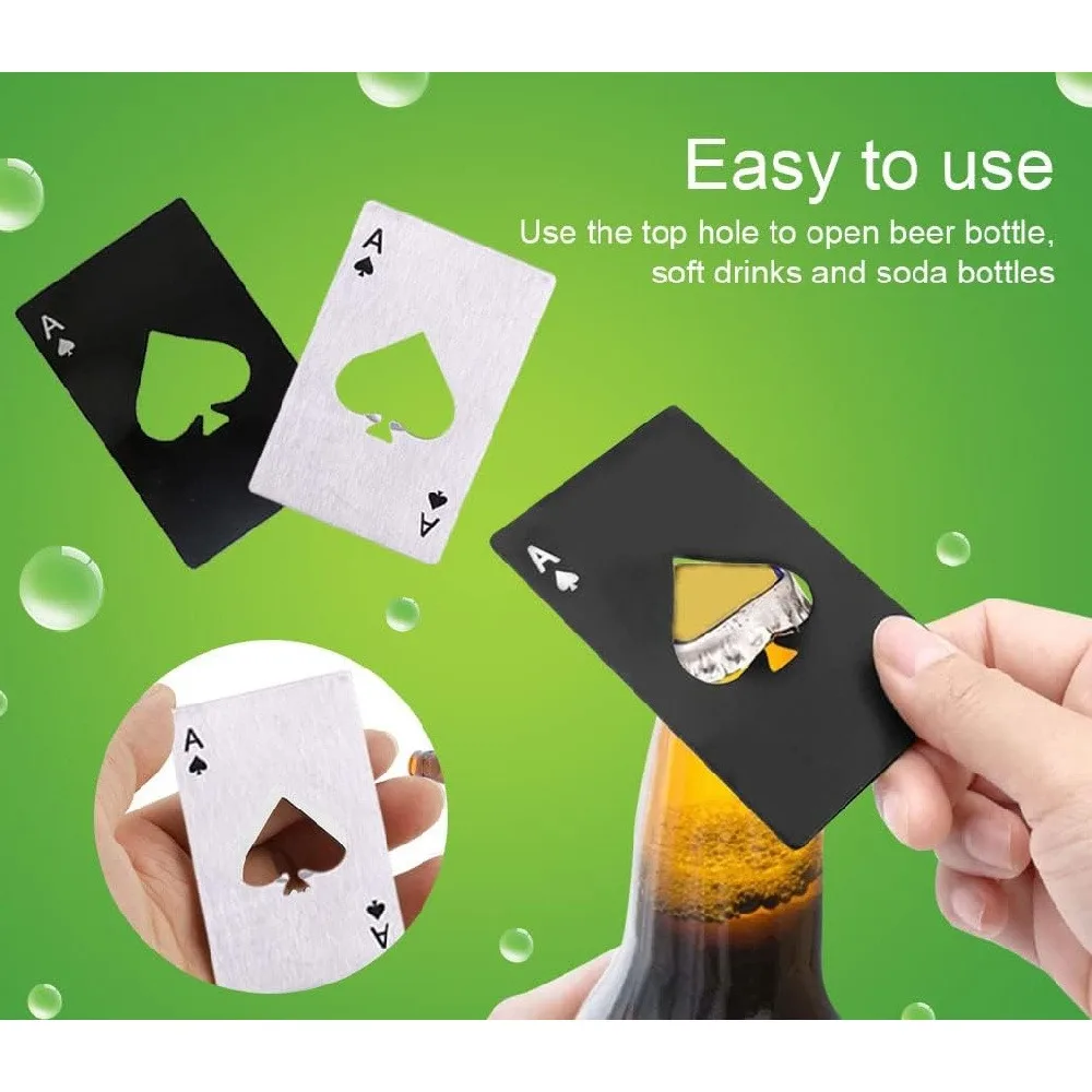 4 Pack Poker Card Beer Bottle Opener, Spade A Design Multifunctional Cap Opener for Beer, Soft Drinks, and Soda Bottles, Stainless Steel Bar Accessory (Random Color)