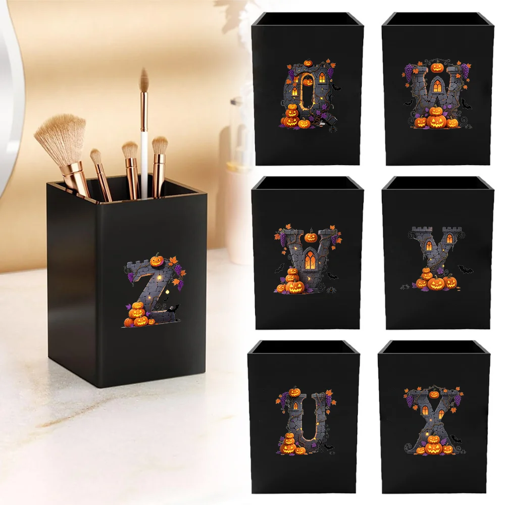

Acrylic Pencil Pen Desk Holder Makeup Brush Desktop Organizer Creative Multi Functional Storage Case Halloween Letter Pattern