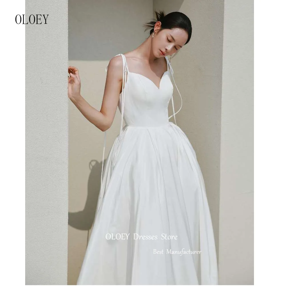 OLOEY-Robe de Mariée en Satin Blanc, Ligne A Simple, Bretelles Sœurs, Longueur au Sol, pour Patients, Quel que soit le Corset au Dos, Séance Photo Coréenne