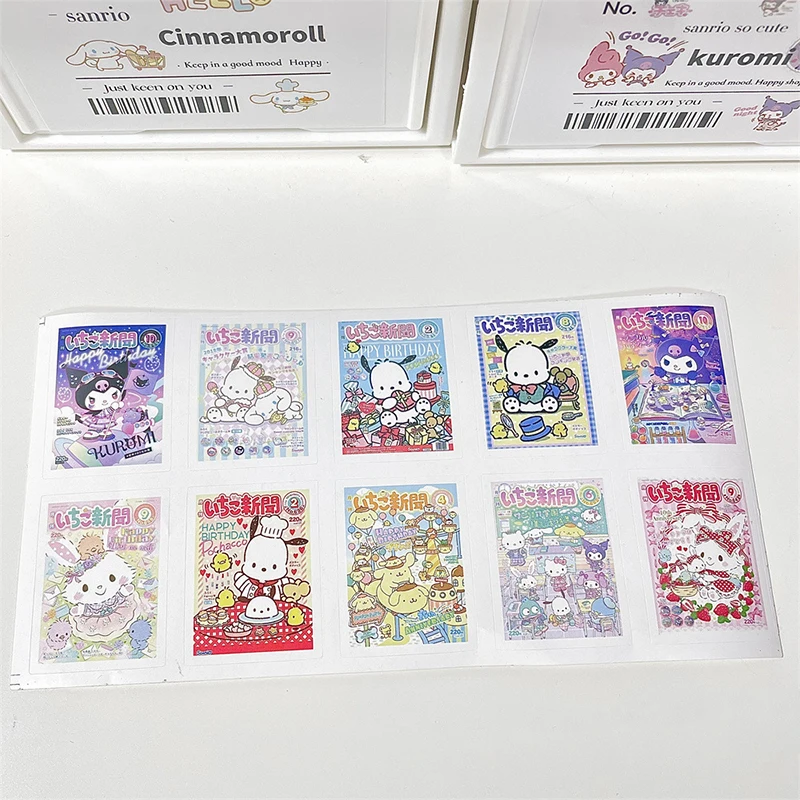 Cinnamoroll Hello Kitty Kuromi My Melody Pompompurin Pochacco Sanrio Cartoon Poster Stickers Anime Toys For Girls Birthday Gift