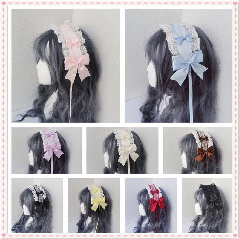 Cosplay anime pałąk Lolita nakrycia głowy KC słodki ozdoba do włosów koronki wykonane ręcznie łuk akcesoria anime