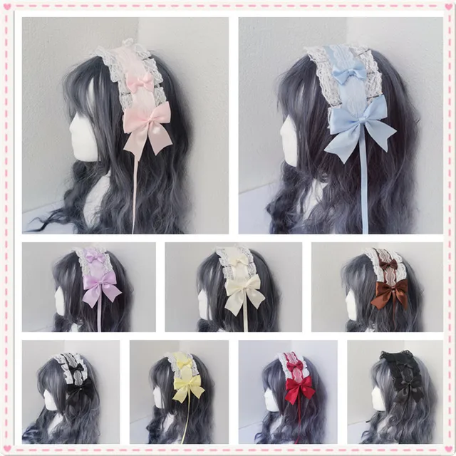 Cosplay anime pałąk Lolita nakrycia głowy KC słodki ozdoba do włosów koronki wykonane ręcznie łuk akcesoria anime