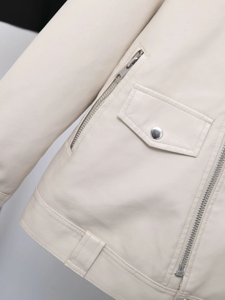 Fitaylor Autumn Women Faux Leather Jacket Casual Loose Soft Pu Motorcycle Punk Leather Coat Female Zipper Rivet Outerwear