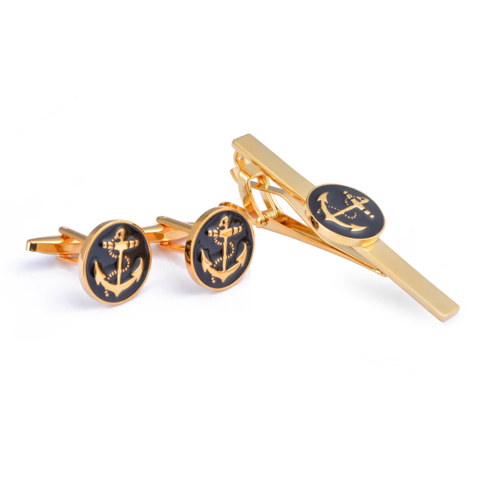 Ship Anchor Metal Cufflinks set and Tie Clips Sailing Wind Accessory Set Exquisite Texture Accessories for Suits Formal Dresses